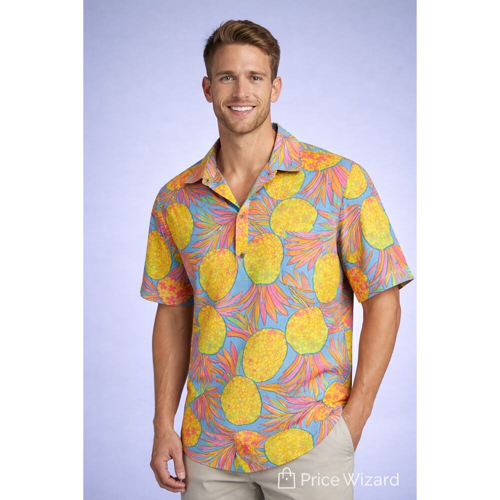 Chubbies Pineapple Tropical Button Down Short Men's Medium Bright Hawaiin Shirt